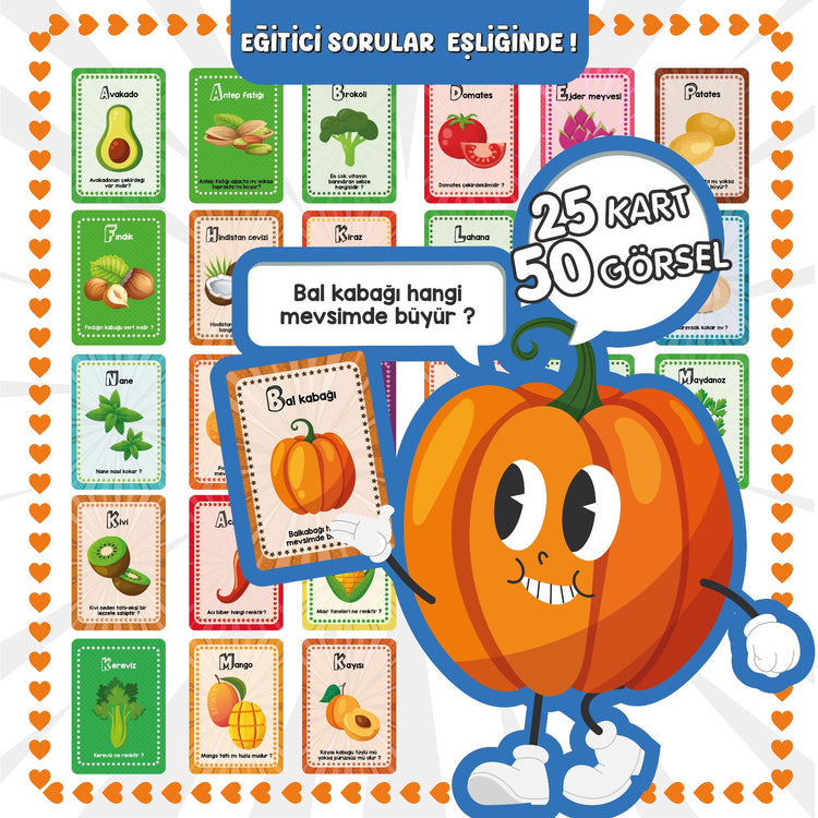 A'dan Z'ye Minik Bebeğimin İlk 50 Meyve Sebze Zeka Kartı / Flash Kart