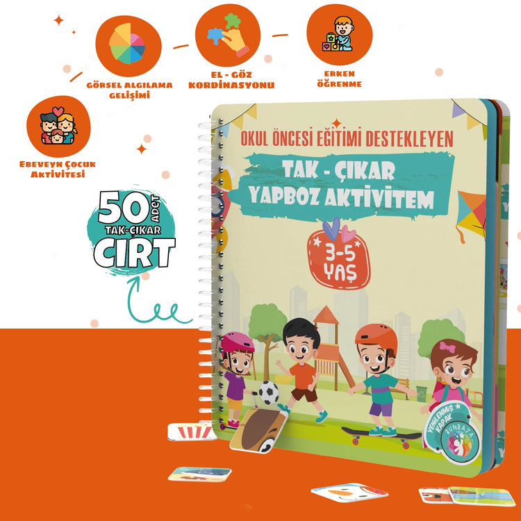 Çocuğumun Tak-çıkar Cırt Cırtlı Aktivite Kitabı 50 Adet Cırt 3-5 Yaş