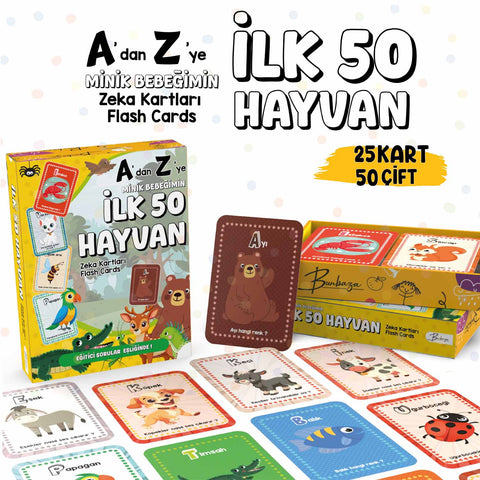 A'dan Z'ye Minik Bebeğimin İlk 50 Hayvanı Zeka Kartı/ Flash Kart